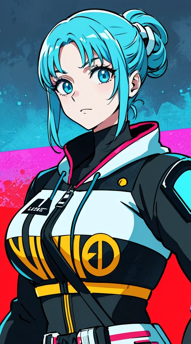 Illustrator, anime , Realistic ,sketch , 1 girl, ,lip, sweater,order, Blue gradient background, Neon Hair,Texture Trim, Canadian, (masterpiece,Highest quality) Cancer