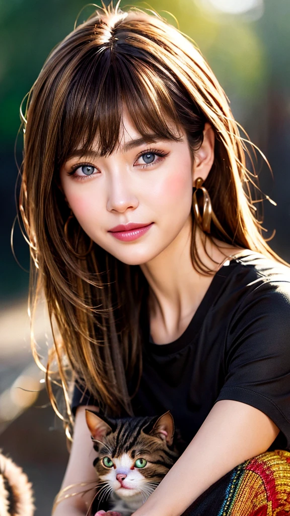 1 girl, solo, {beautiful and detailed eyes}, medium breasts, calm expression, natural and soft light, hair brown by the breeze,
delicate facial features, Blunt bangs, beautiful Russian girl, eye smile, very small earrings, 22yo, ((model pose)),
(erotic and sexy) Glamor body type, (aroused face, ahegao face, Glamor body type, blushed face:0.2),
(cat hairstyle:1.4)a hairstyle, (colorful hair, bronze hair:1.2), brown messy hair, film grain, real hands, masterpiece,
beautiful and aesthetic, 16K, (HDR:1.4), high contrast, bokeh:1.2, lens flare, (vibrant color:1.4), (muted colors,
dim colors, soothing tones:0), cinematic lighting, ambient lighting, side lighting, Exquisite details and textures,
cinematic shot, Warm tone, (Bright and intense:1.2), wide shot, by playai, (body view:1.1), ultra-realistic illustration,
Siena natural ratio, Best Quality, photorealistic, ultra-detailed, finely detailed, high resolution, perfect dynamic composition,
beautiful detailed eyes, Russian girl, ((nervous and embarrassed)), sharp-focus, beauty mix, FilmGirl, shy smile,
wearing Black cargo pants with a hip holster and a tight black T-shirt, brown boots,