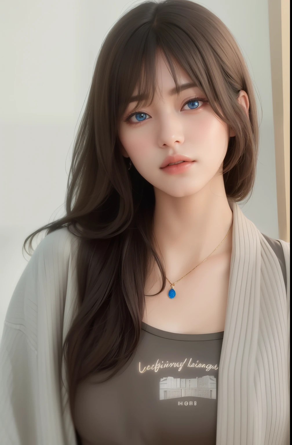 Beautiful big breastokeh), indoors, detailed luxury living room, gentle and charming beautiful goddess, Korean(kpop-idol), solo, necklace, oval face, double eyelids, smart, good hands, good feet, Natural, (from below angle), (glossy skin:1.05), ((low angle)), Perfect figure, (64k, UHD, RAW photo, best quality, masterpiece:1.4), (realistic, photo-realistic:1.37), ultra high res, photon mapping, radiosity, physically-based rendering, professional soft lighting, blue eyes, purpel hair