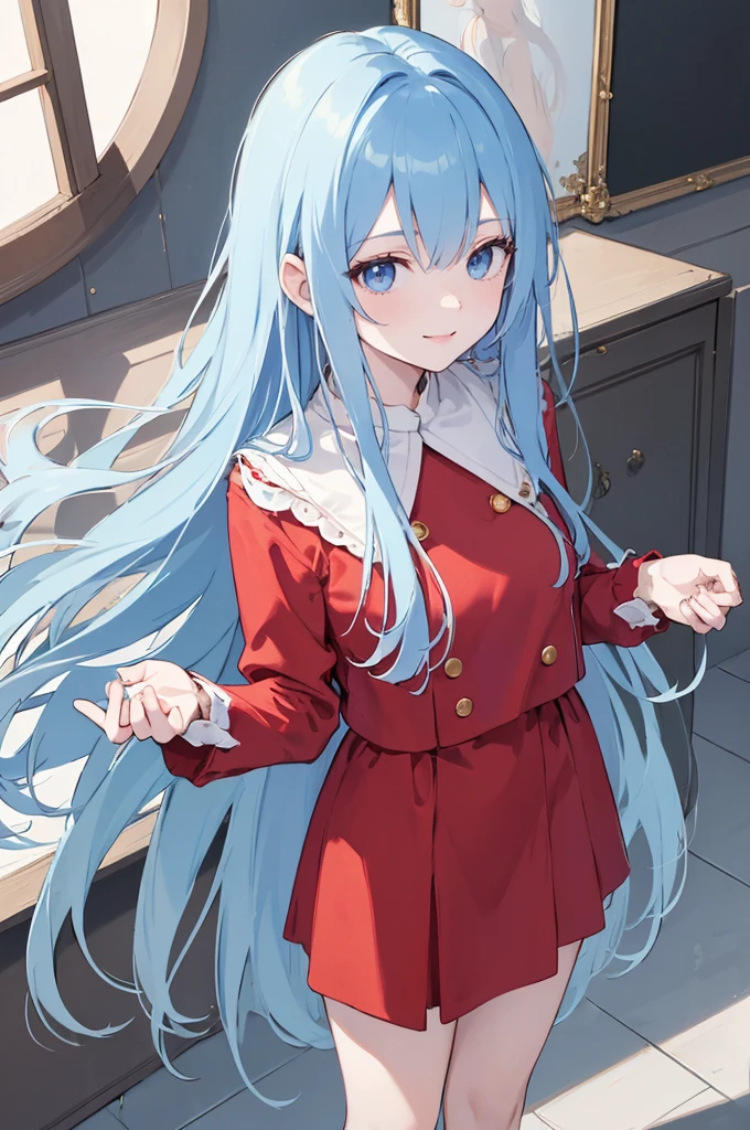 1 girl, indoors, upper body, light blue hair, blood, paintings