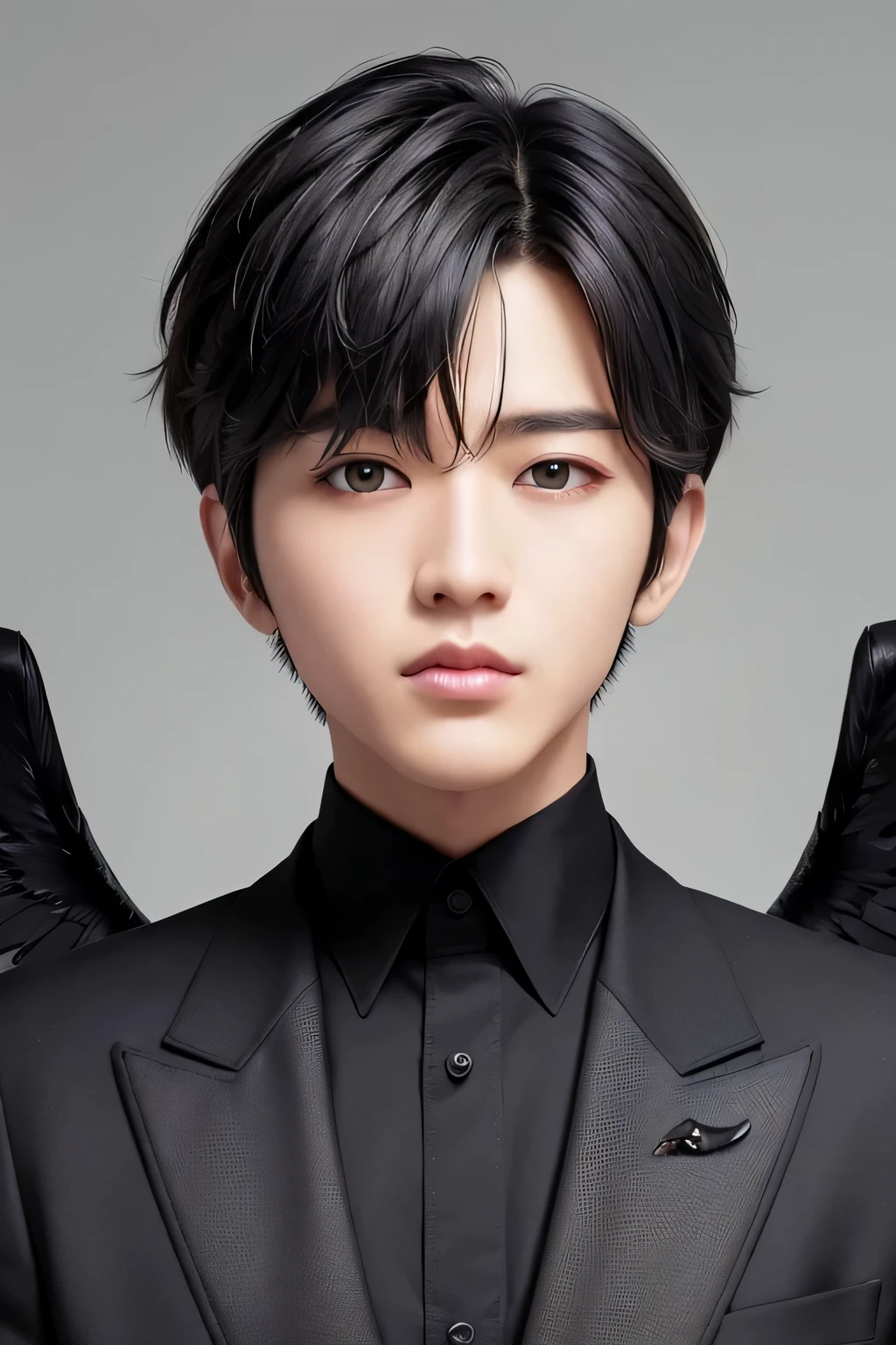 1 person、high quality，masterpiece，8K, (head shot),、、、、、(has black hair and black wings:1.3)