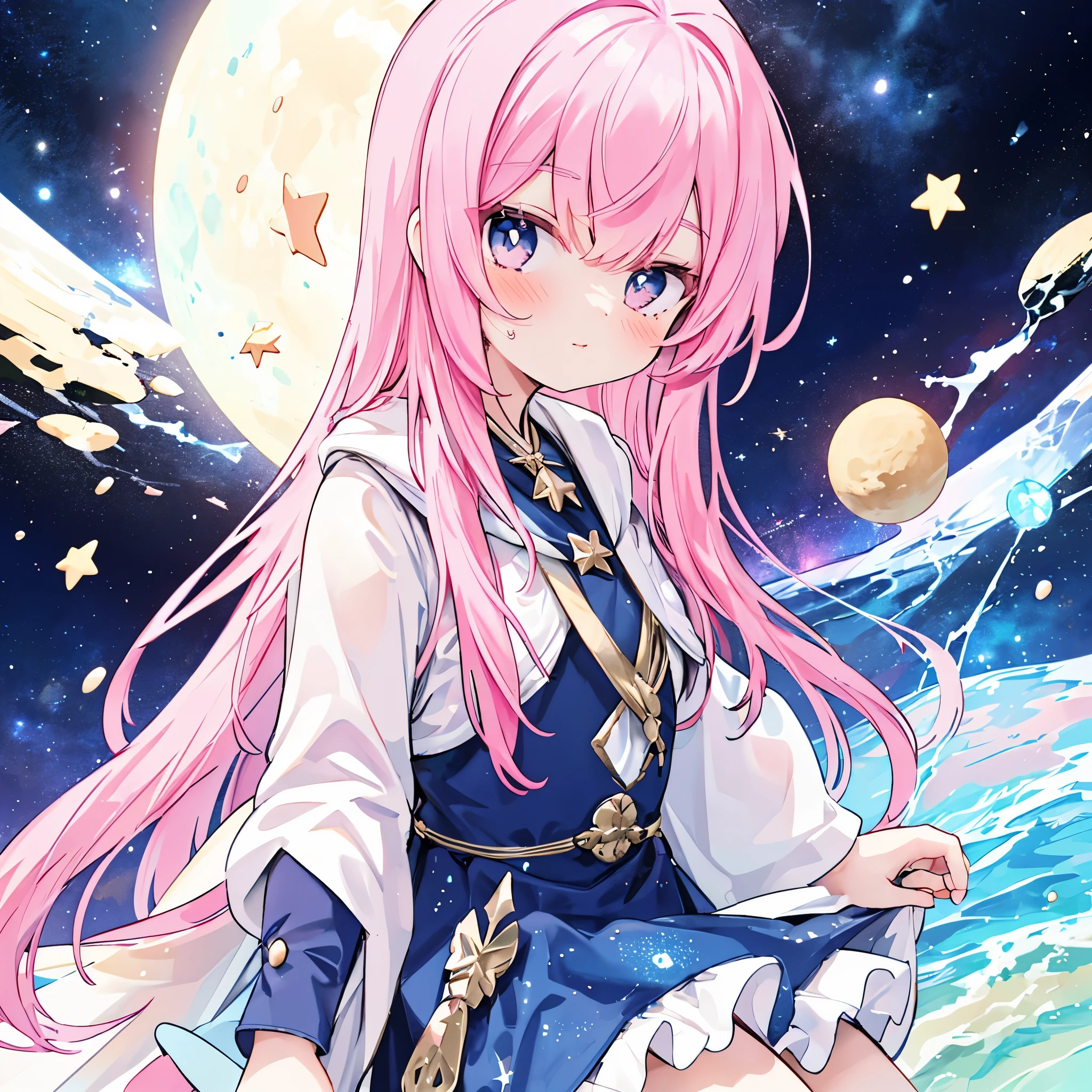 1girl, star mage, pink hair maria chiquinha, cosmic comets,