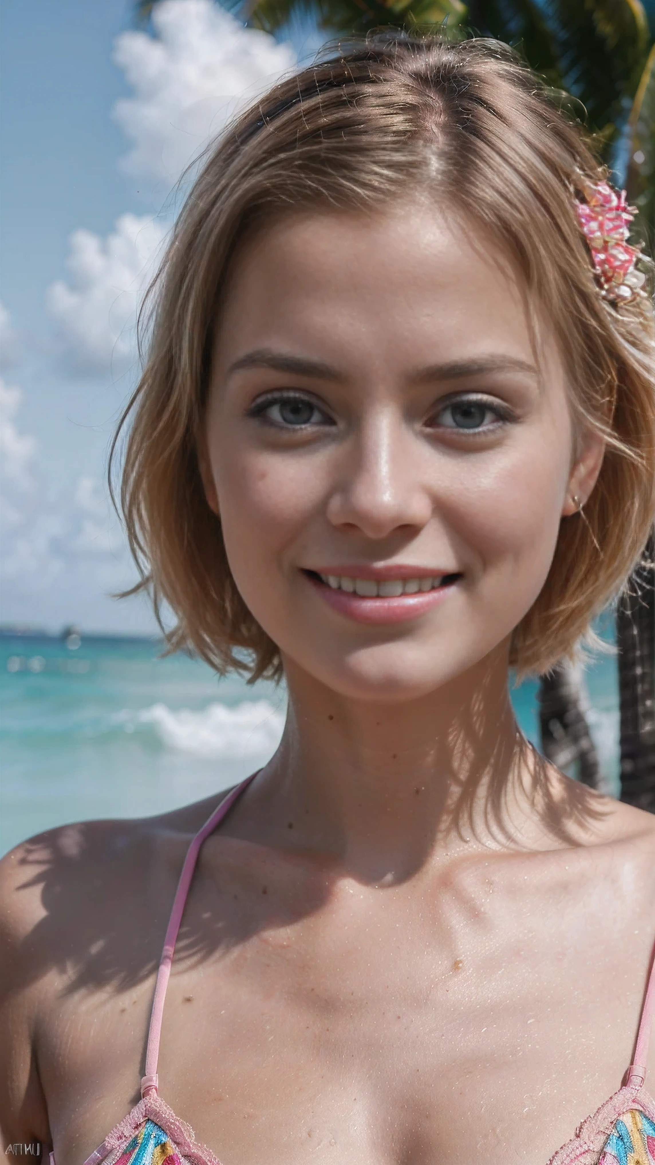 (realista photo of a pretty scandinavian blonde girl), (wearing a gorgeous full set of detalhado, lingerie rosa choque brilhante e vibrante), (grande camelo), (cabelo curto, cabelo loiro), (olhos brilhantes, olhos vibrantes, olhos azuis), (sorriso fofo sorriso vibrante), (Rosto bonito, rosto iluminado, Rosto vibrante), (pele natural, pele brilhante, realista skin, pele vibrante), (Fundo de Miami Beach decorado), (looking directly at the camera), (Ultra High Definition, hyper-realista, highly detalhado, alta qualidade, alto detalhe, ultra-detalhado, ultra-realista, realista, detalhado), (melhor qualidade,4k,8k,16k,Most High,obra de arte:1.3),(realista,photo-realista,photorealista:1.4), (extremely detalhado CG unit 16k wallpaper), 16k uhd, 16KHD, Sharp focus Fujifilm XT3, professional lighting, Film grain, Fotografia bruta, digital SLR camera, Arte de pintura realista Fujifilm XT3, Utilize state-of-the-art deep learning models and adjust parameters according to quality metrics, como Similaridade Estrutural (SSIM) and loss of perception to create an image that is indistinguishable from a real image, fotografia de alta qualidade,