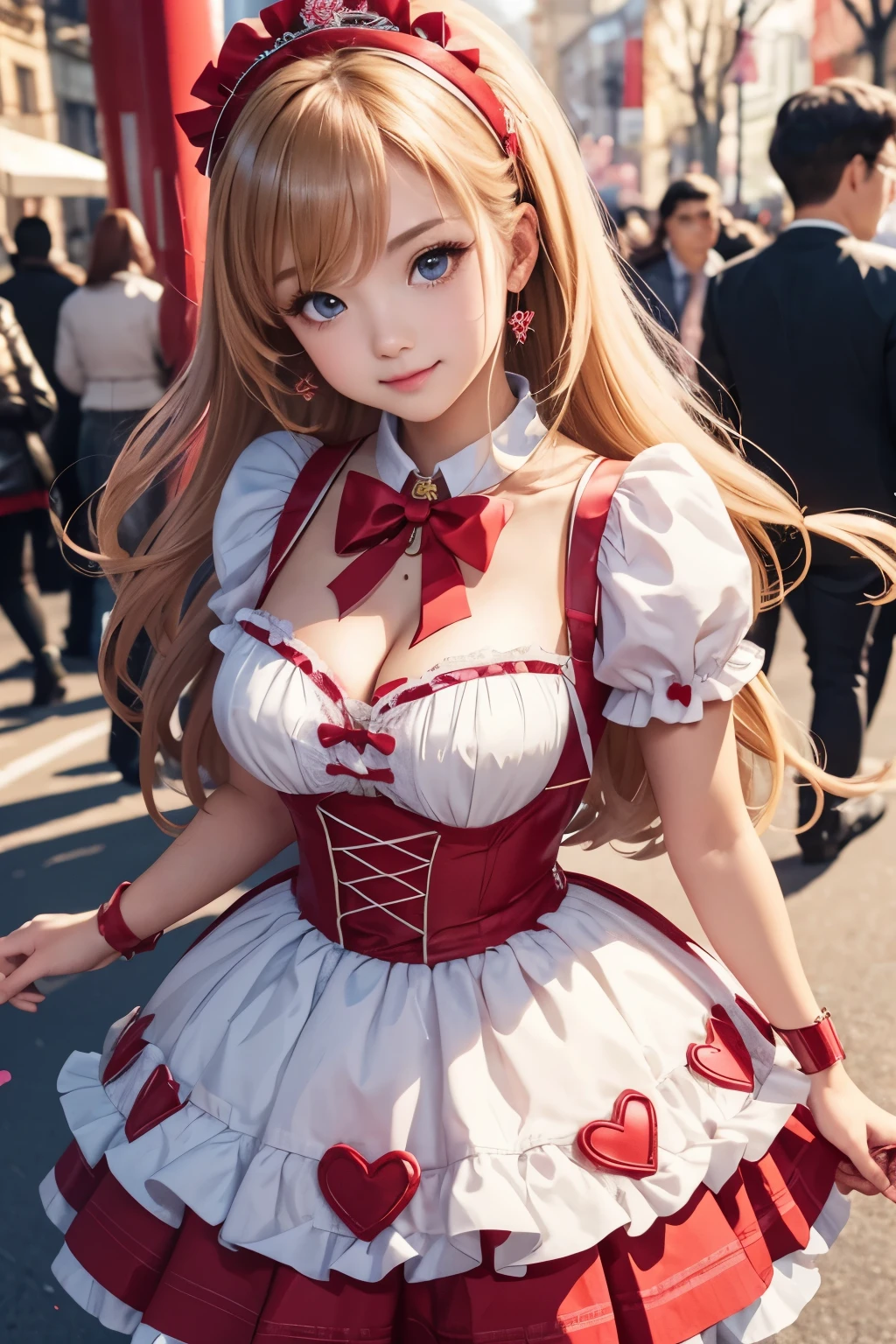 Cute campaign girl during Valentine's Day event wearing Valentine's Day costume, depth of field, masterpiece, ccurate, anatomically correct, super detail, high details, high quality, highres, best quality