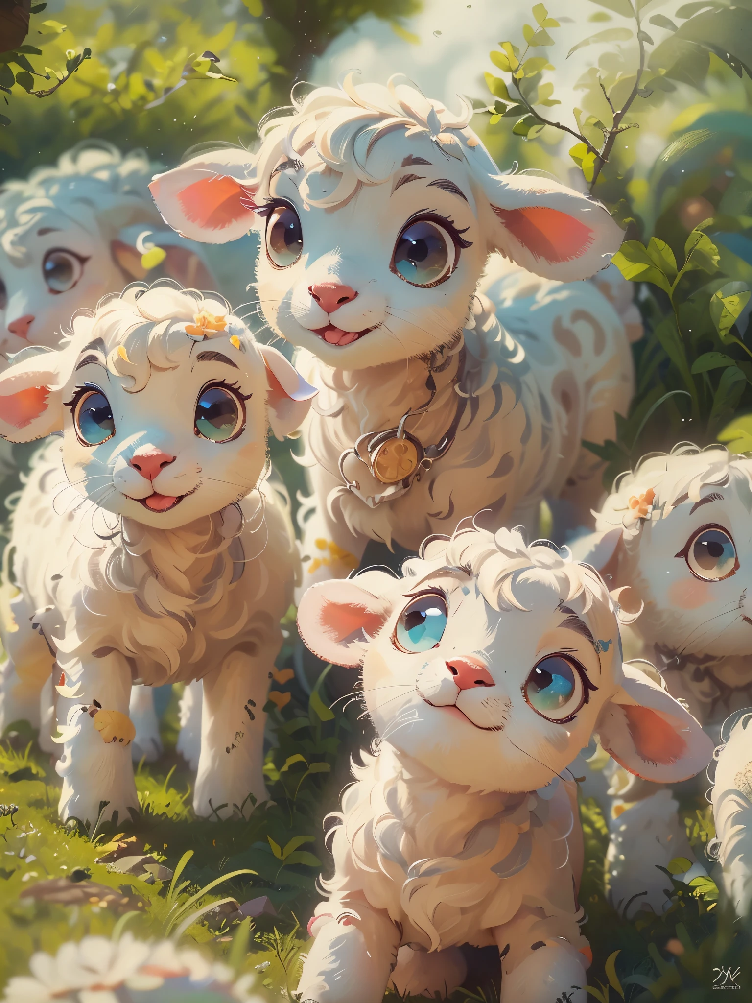 (((Five)))Cute lamb grazing on the lawn，Pixar style, best quality, stills, very cute, big eyes, sunny，Very happy， (masterpiece: 1.2) (actual: 1.2) (Bokeh) (best quality) (delicate skin: 1.3) (intricate details) (8k) (exquisite eyes) (sharp focus), (happy)