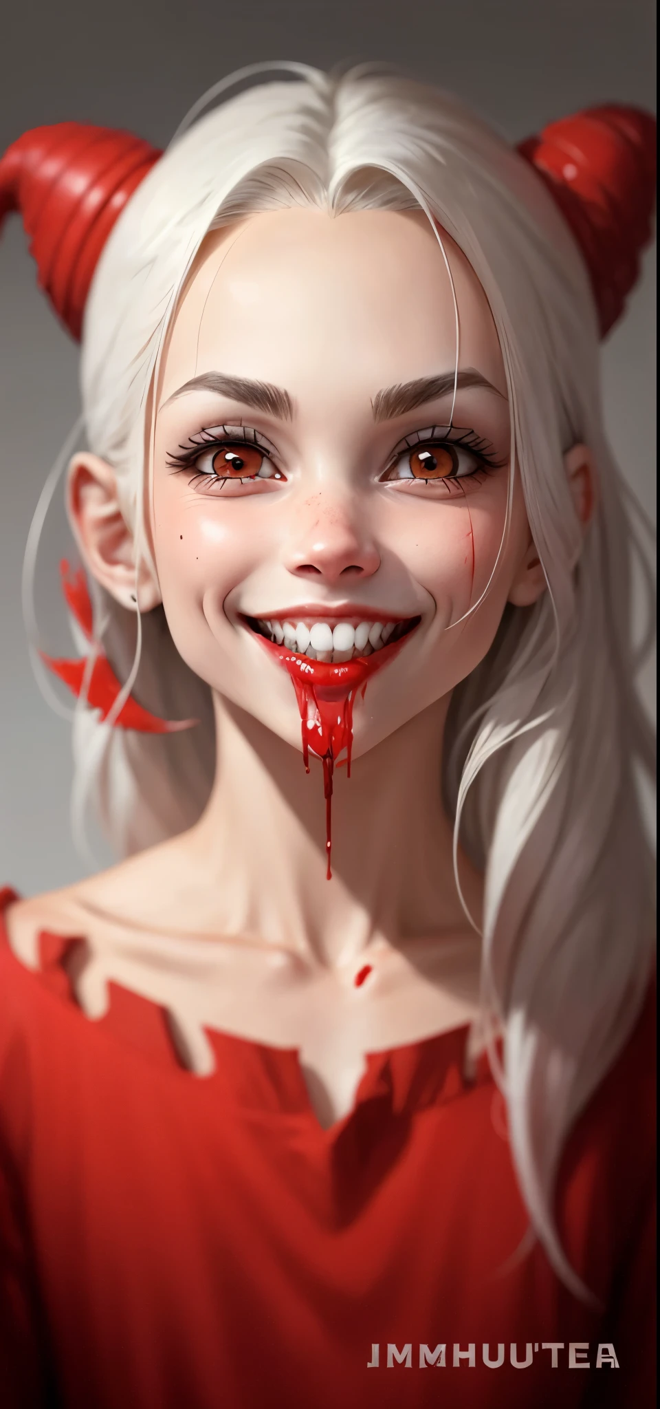 (Vampiresa),a close up of a drawing of a mouth with goteo de sangre down it, goteo de sangre from mouth, boca roja, sangre alrededor de los labios, Alex Pardee, goteo de saliva, sangre goteando, Michael Hussar, Dientes babeantes descubiertos, goteo de sangre, goteo de sangre down the head, cara ensangrentada, sonrisa de horror, a punto de consumirte, sonrisa malvada, colmillos y babas