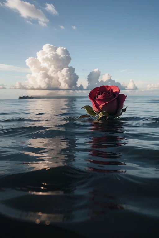 Rose, sea in backgroud, rose floating on sea, 