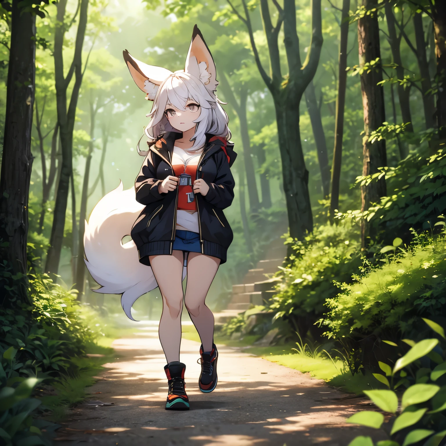 (One girl:1). masterpiece, magnificent, best quality, full body,slim. (Detailed, Focused:1.2) (White hair, bushy hair, fluffy hair), blue eyes, (big wolf ears, fluffy wolf tail, big tail:1). maple leafs. ( White sweater, virgin destroyer sweater, white stockings, underboob, pantyless:1.2).(Small hips, Thin things, beautiful legs, flat chest:1.2). (shy, sad:1.3). (Face close up, pubic hair:1.2). ( in maple forest, walking:1.3). (Cinematic composition, view from side:1.2). (Maple leaves, autumnal:1.2).