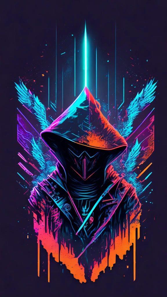 abstrakte Linie, reaper, Cyberpunk-Stil, T-Shirt-Design, Vektorgrafik