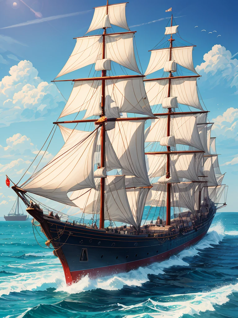 （（（masterpiece、Highest image quality、highest quality、highly detailed unity 8ｋwallpaper）））、（（fantasy、middle ages））、（A remote port town、pier）、Old sailing ship