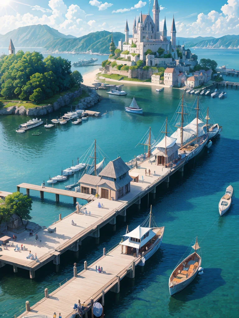 (((masterpiece、Highest image quality、highest quality、highly detailed unity 8kwallpaper)))、((fantasy、middle ages))、(A remote port town、pier)、old small sailing boat
