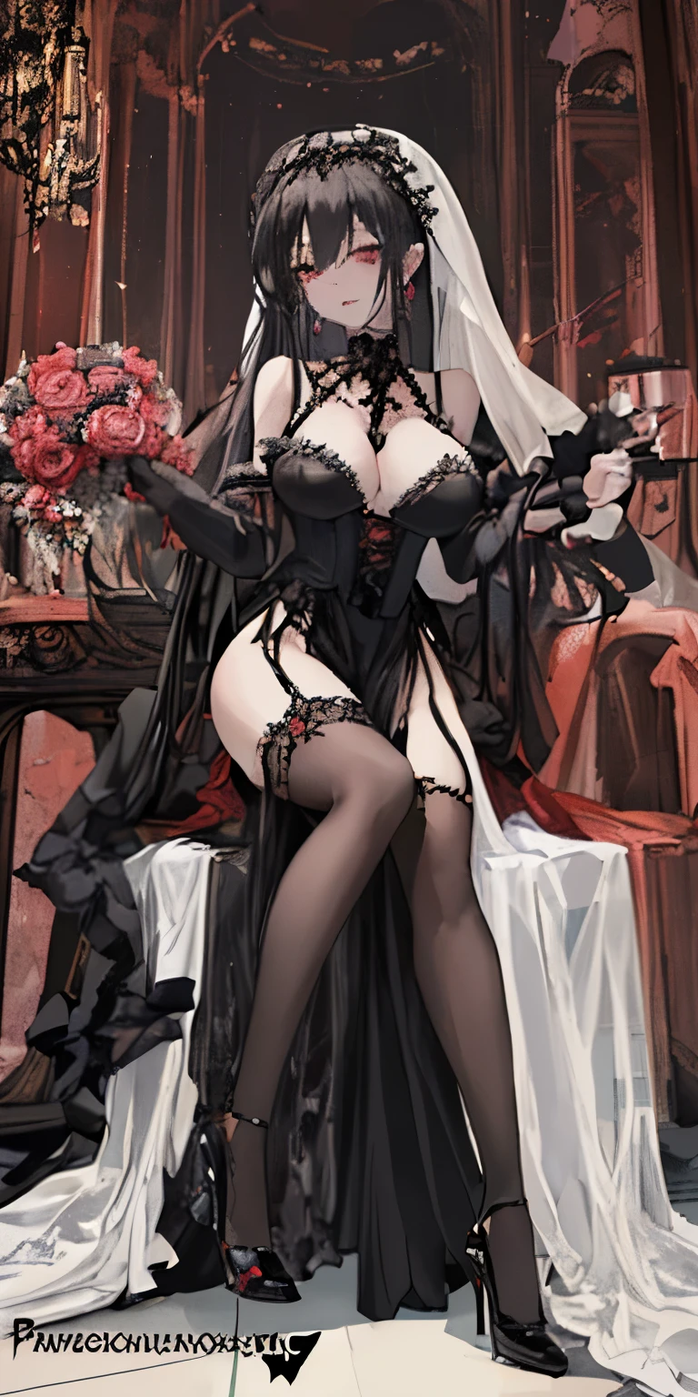 sexy,exposed,whole body,,High heel,beautiful girl,earrings,Erotic lingerie,Pampering,Original art style,earrings,long gothic dress,Wedding dress