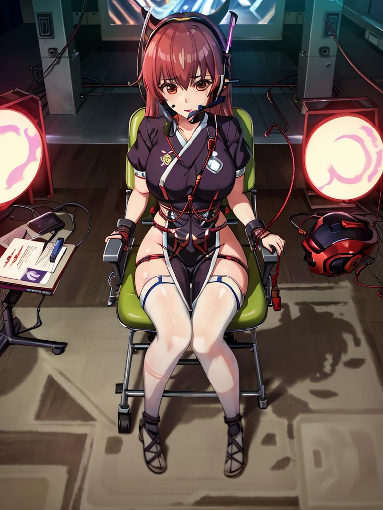 masterpiece, 最high quality, cg, wallpaper, HDR, high quality, High resolution, very detailed, mind control device, 1 girl, headset, sitting, Helmet, wire, tube, BDSM, tied to a chair,Kasumido,