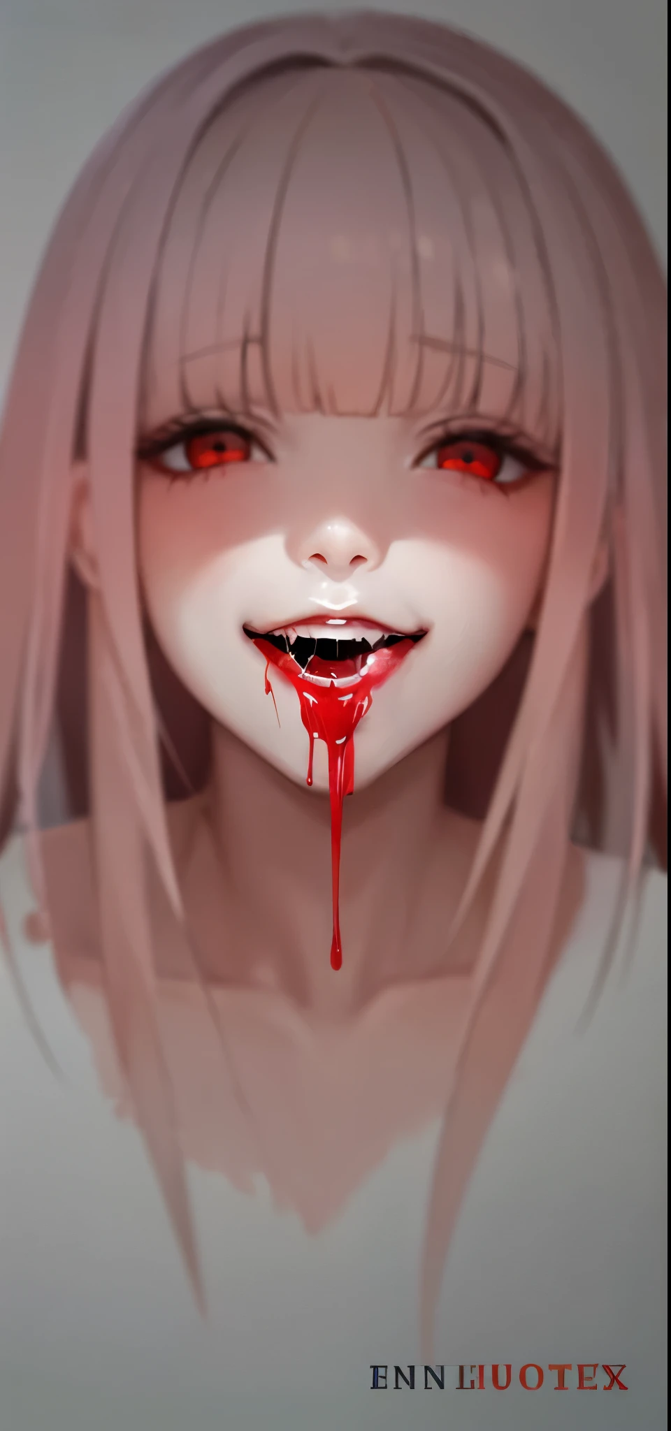 a close up of a drawing of a mouth with goteo de sangre down it, goteo de sangre from mouth, boca roja, sangre alrededor de los labios, Alex Pardee, goteo de saliva, sangre goteando, Michael Hussar, Dientes babeantes descubiertos, goteo de sangre, goteo de sangre down the head, cara ensangrentada, sonrisa de horror, a punto de consumirte, sonrisa malvada, colmillos y babas