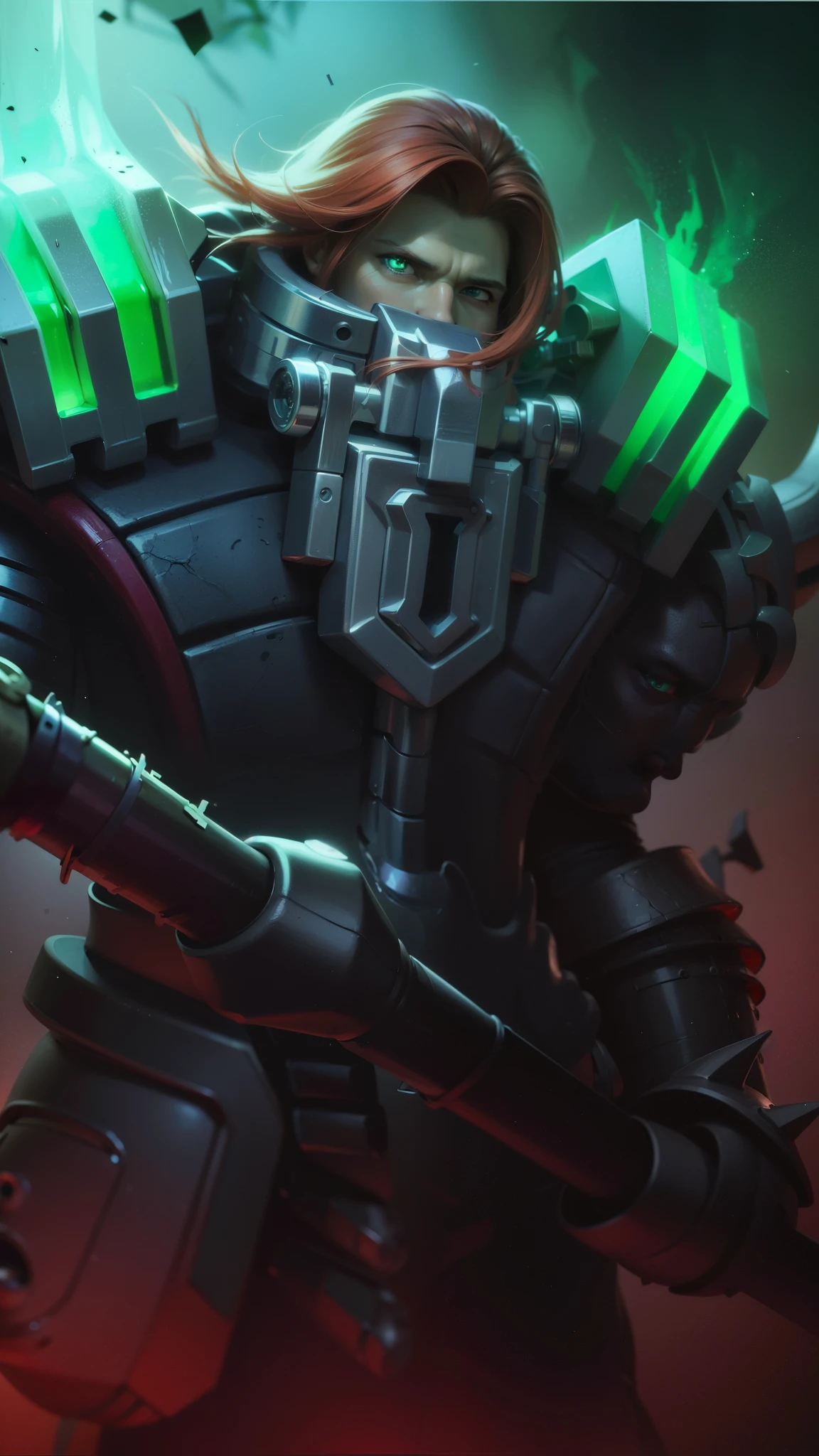 masculine male, masterpiece, ((perfect eyes)) best quality, (semirealism:1.9), beautiful lighting, (extremely detailed CG unity 4k fhd wallpaper), High Detail, Sharp focus, dramatic outdoors, 40 years old, red short hair, green eyes.