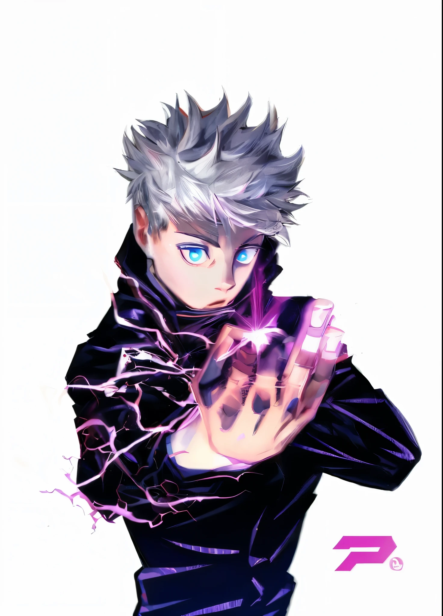 ((Samdoesar)), Satoru Gojo, hand using power from a purple energy sphere, raios de luz,vazio roxo, (particulas), ((extremamente detalhado)), muita qualidade, ((impressionante pintura detalhada)), luz refletindo na roupa, anatomia perfeita, galaxia, universo, constellation, 1 boy,rim light,looking_at_screen,masterpiece,best quality,solo,Gojo Satoru,highest detailed,Glowing eyes,white hair