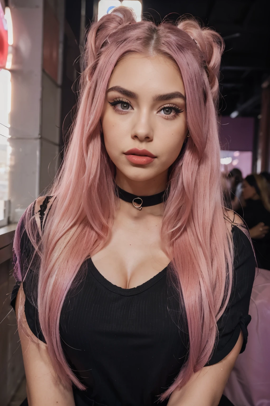 Mixed polish but more latina woman with long hair sticking out her tongue in a black dress, tongue out, long blonde hair and large eyes, duckface, a gorgeous , swedish woman, goddess ,saturated pink hair and large blueish eyes face, perfect girl, with long pink hair, instagram model, sexy girl with long purple hair, big lips, makeup, strong eyebrows, 23 years old, fit, only lip gloss, Thick red light red lips, madison beer, perfect girl, with soemthing interesing in her eyes, e girl, young , sharp face, not innocent face, strong pink purple hair , kittyxnacre maddie francesca type, she is in machu pichu on a trip