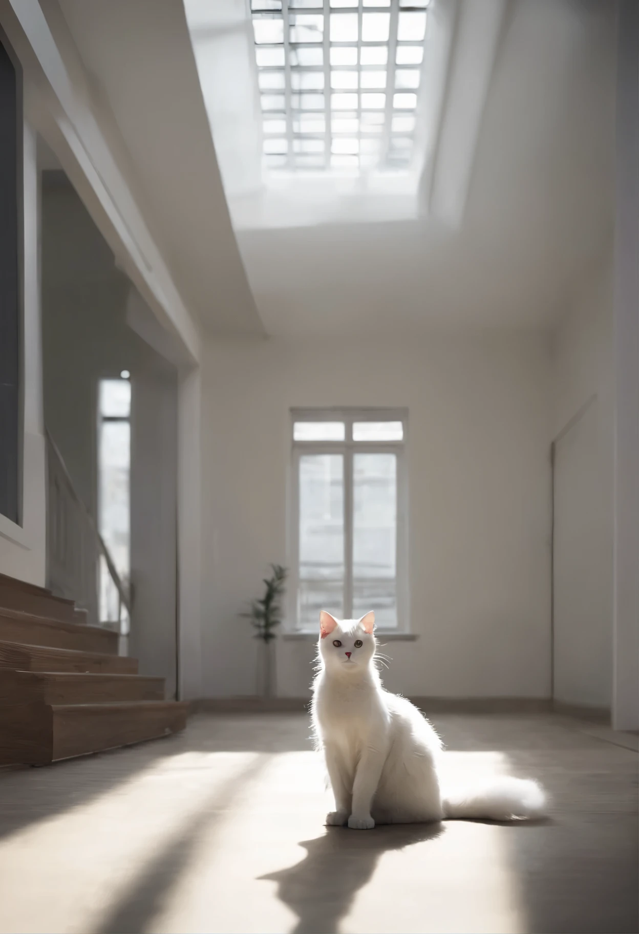 Gothic art living room,A white cat on the ground,16K HD,depth of field,Aperture F4,blur background,perspective,High dynamic range