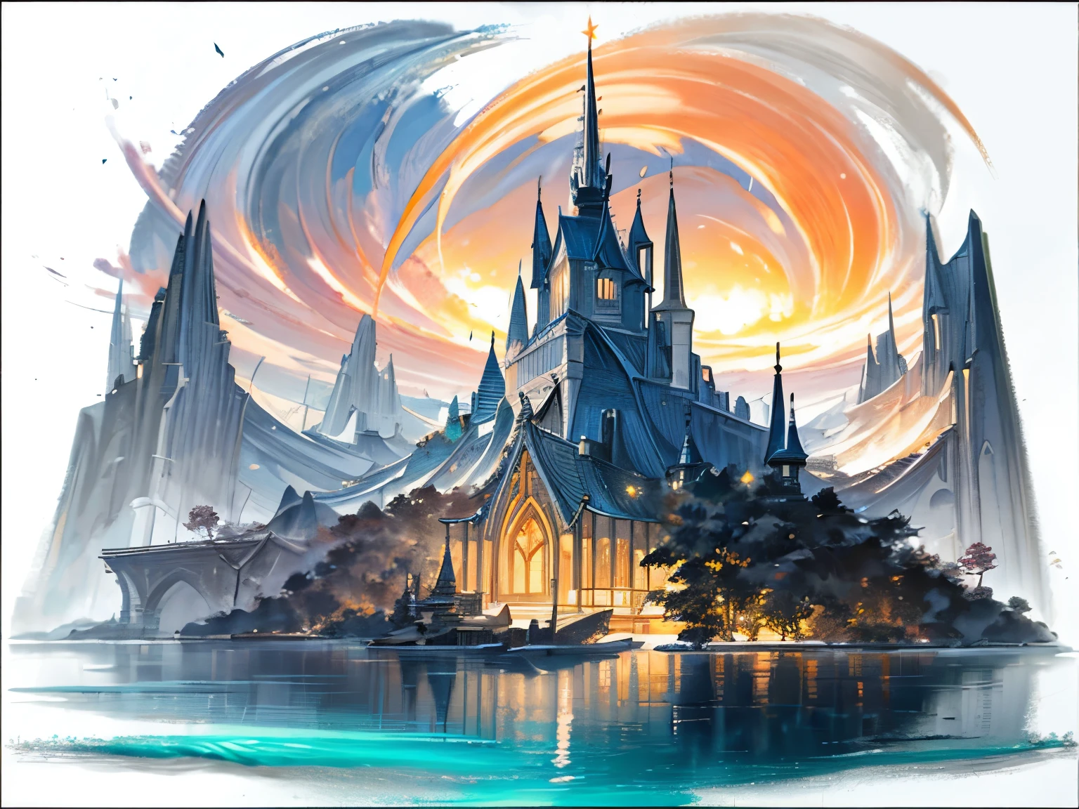 （best quality，8k，high resolution，masterpiece，Super detailed，1.4x more realism), wonderland旅行圣地地，梦幻wonderland，Charming holiday paradise，wonderland，fantasy land，tourist resort，heavenly island，stunning sunset、（fantasy art、The art of math） , concept art, Trending on artstation, The art of Greg Rutkowski, The art of artgerm,art by rossdraws,The art of Krenz Cushart，[(background:1.4)::5]