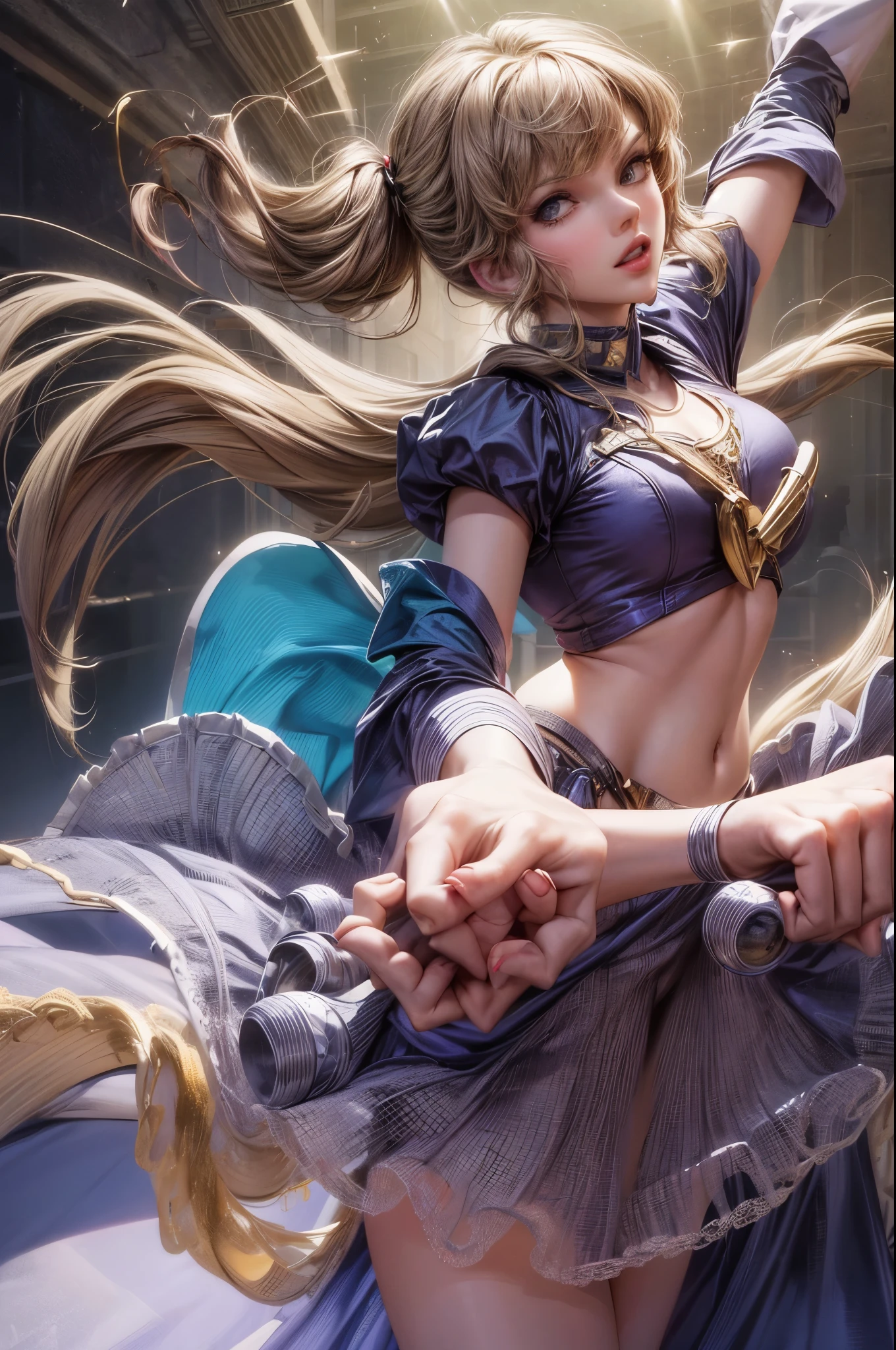 overall theme: hyper realistic, singer taylor swift (age 30), she is in a small trailer trash queen outfit (daisy duke jean shorts, small crop top), she is Sailor Moon, show her doing her magical transformation into Sailor Moon, taylor swift is unique no one else can look like her per animation. extreme attention to natural movement, highly detailed faces, show her from head to toe, full body shown, show her entire body, upscale to photo realistic, hyper realism, negative prompt: extra arms, extra hands, vanishing arms, vanishing hands, vanishing body parts, heads turning too far around, duplicate people, merging arms, merging hands, clones, identical people