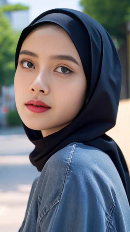 film portrait photography, girl wearing hijab, serene, calm, (realistic detailed eyes, natural skin texture, realistic face details), soft dramatic lighting, depth of field, bokeh, vibrant details, finely detailed, hyperrealistic, 35mm film, hazy blur