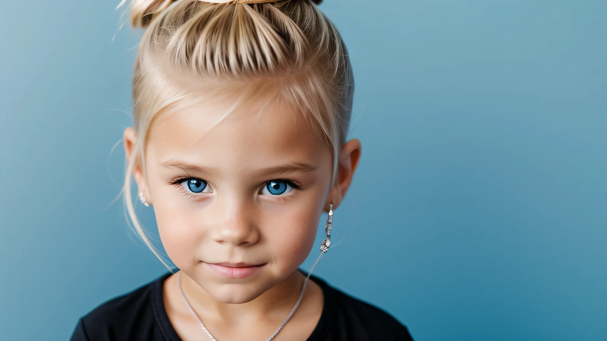 DIAMOND BLUE OIL BACKGROUND, KIDS BLONDE HAIR BUN portrait