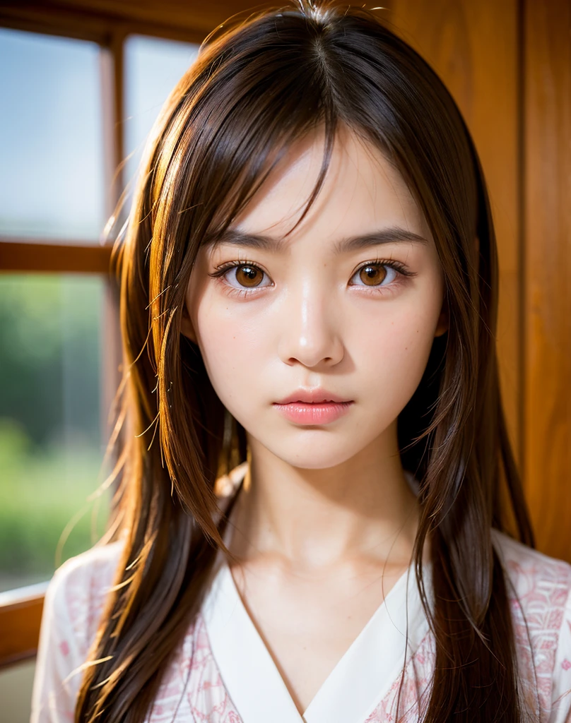 best quality, Face focus, soft light, ultra high resolution, (lifelike:1.4), original photo,
1 japanese girl, alone, Lovely, (pupil, There is light in the eyes), Detailed beautiful face, (),(High-resolution detail of human skin texture),
(long hair),
indoor,
Damask shirt dress,
(portrait)