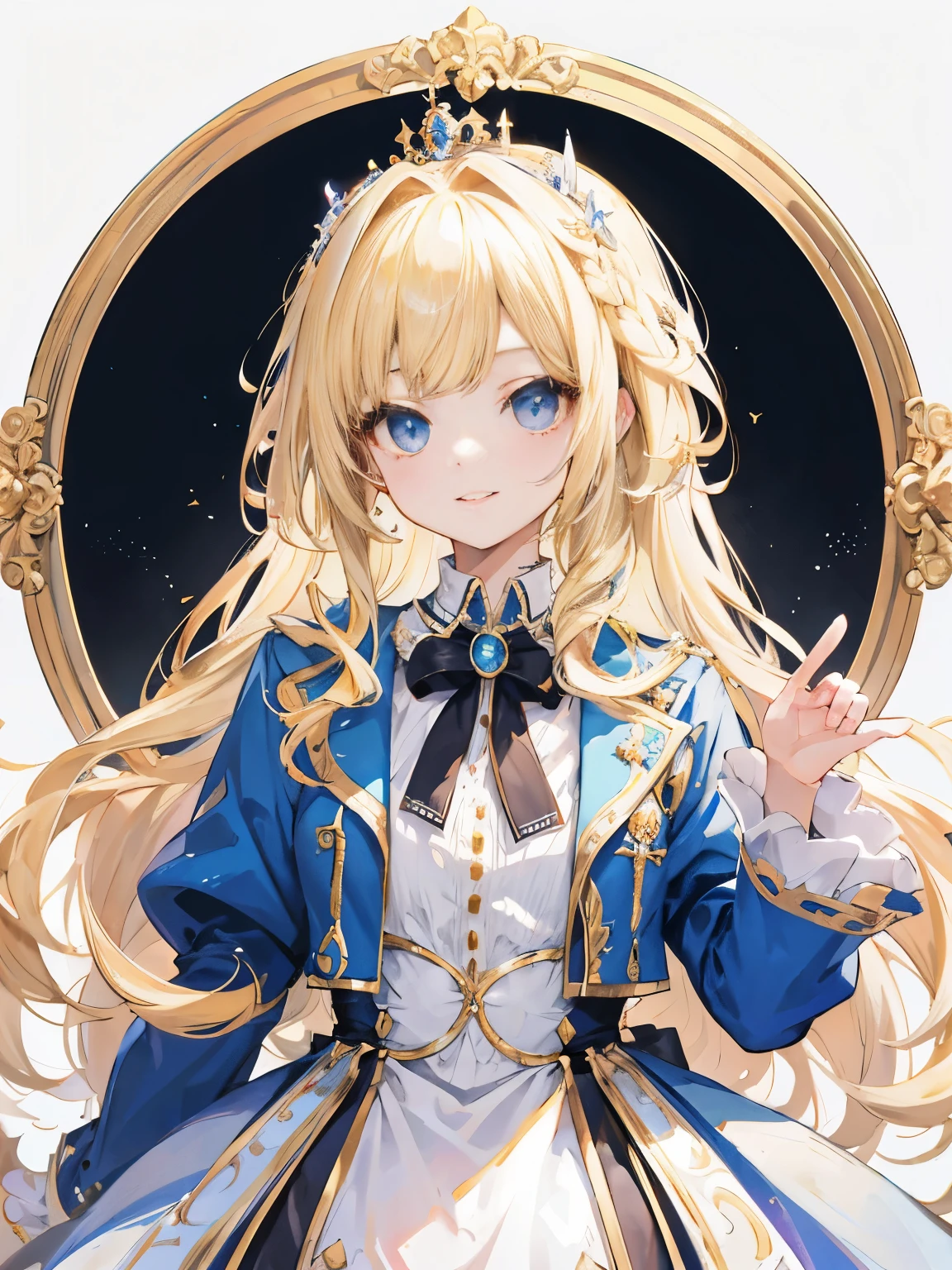 long hair, Princess Haircuts, blonde hair, Bree Eyes, happy girl, cool girl, high school girl, royal, portrait, aristocratic clothes, Peaceful girl