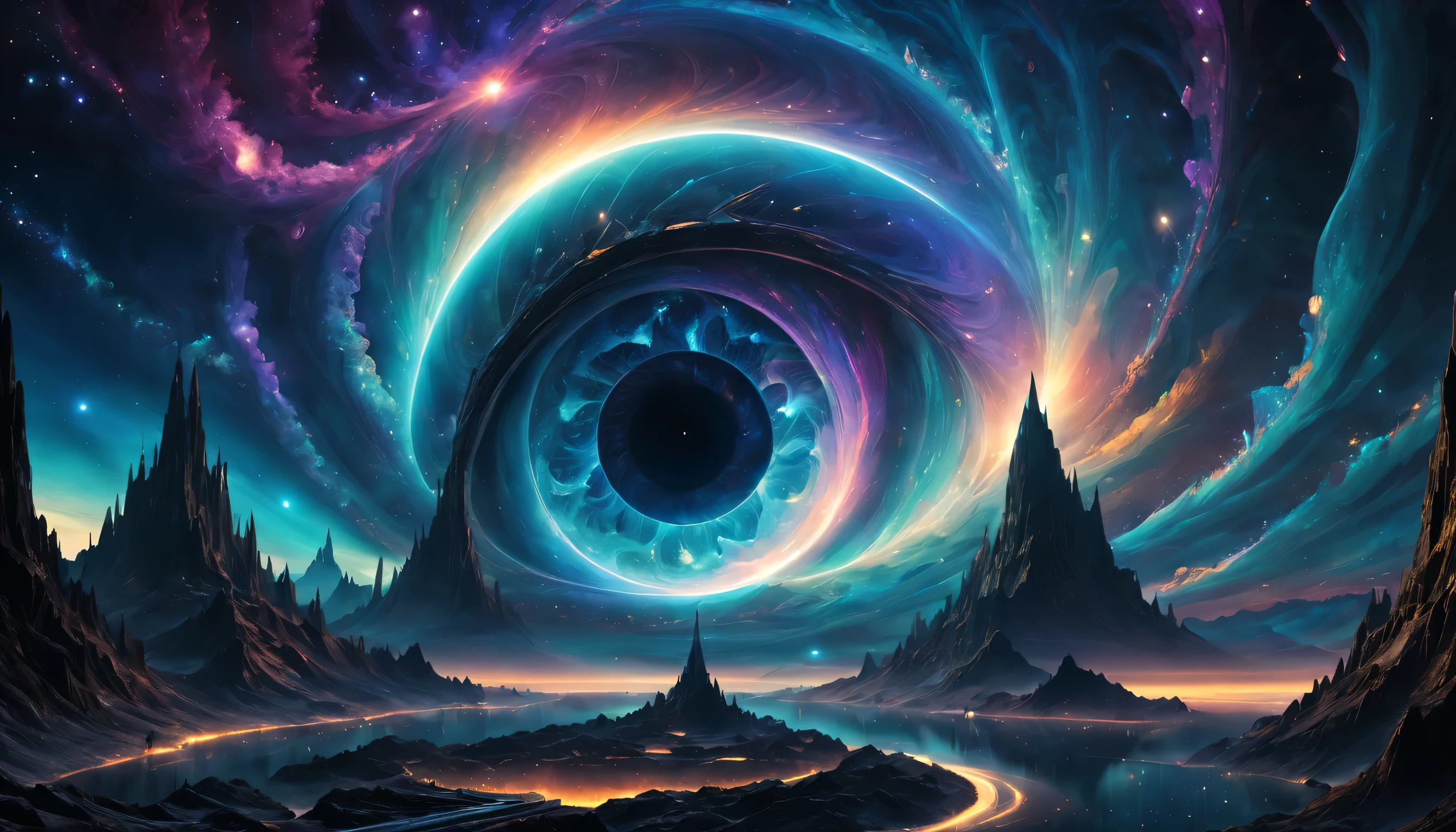 A parallel universe with a hypercube of cosmic proportionest quality, 4k, highres, masterpiece:1.2), ultra-detailed, (realistic,photorealistic,photo-realistic:1.37), futuristic, glowing, iridescent, multi-dimensional, surreal, vibrant colors, intricate fractal patterns, intricate geometric structures, ethereal light, interstellar travel, infinite possibilities, mind-bending perspectives, cosmic energy, otherworldly landscapes, time-space continuum, mysterious portals, transdimensional beings, swirling vortexes, cosmic harmony, transcendent beauty, technologically advanced civilization, alien architecture, cosmic entities, celestial constellations, most epic thing that human eye ever seen