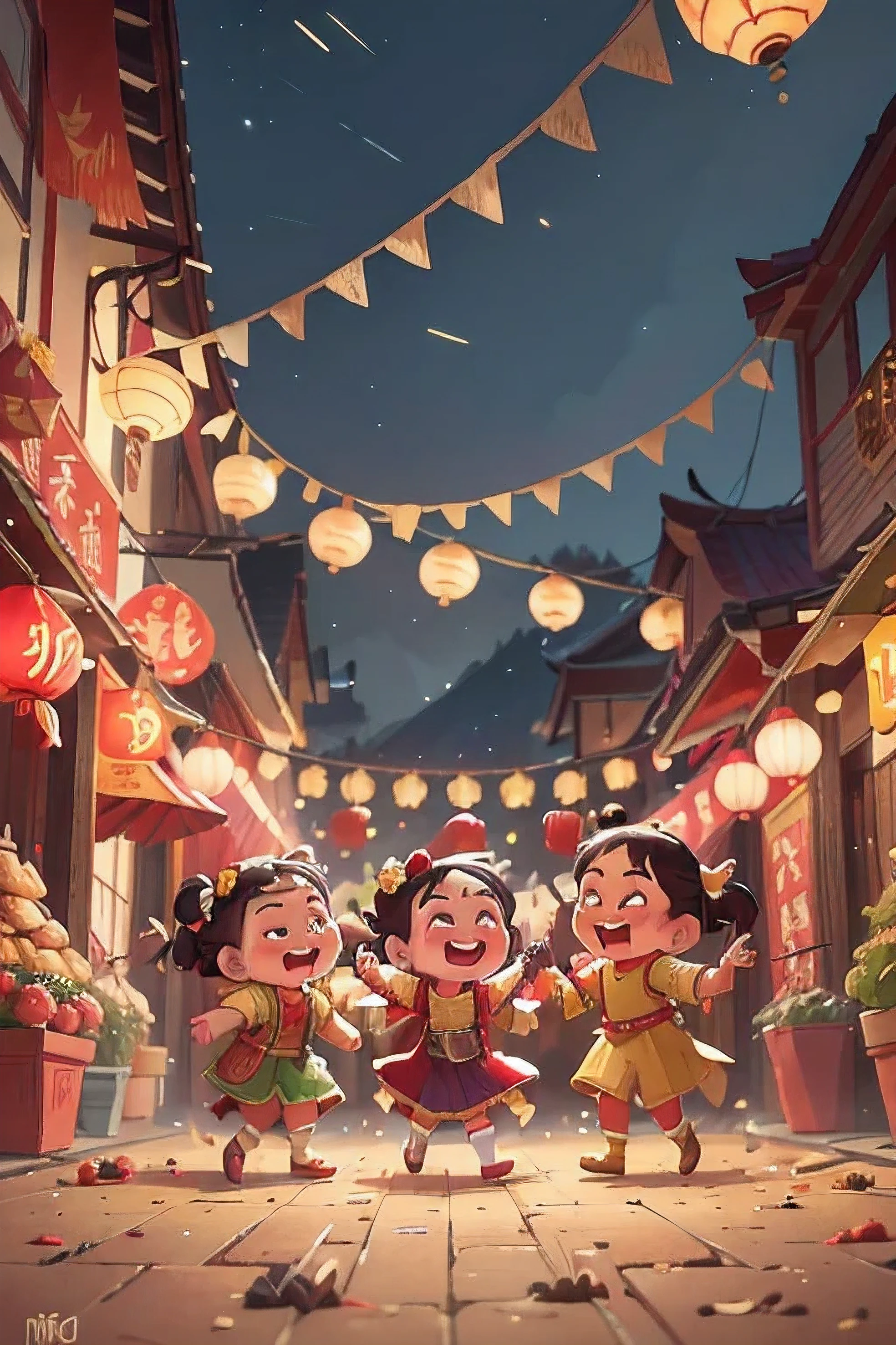 (best quality,4k,8k,highres,masterpiece:1.2),ultra-detailed,(realistic,photorealistic,photo-realistic:1.37),vibrant colors,bokeh,Chinese New Year celebration,sparkling lights
In the center of the artwork, a festive Chinese New Year celebration takes place. The background is filled with vibrant colors and the atmosphere is incredibly lively. Brightly colored lanterns hang from above, casting a warm and cheerful glow. The air is filled with the sound of laughter, firecrackers, and traditional music, creating an electrifying energy.
Streams of sparkling lights cascade down from above, adding to the joyful ambiance. The lights form intricate patterns in the sky, mimicking the spirit of the festivities. Their reflections dance and sparkle on the ground, creating a mesmerizing display of vibrant colors and movement.
The scene is crowded with people of all ages, dressed in traditional clothing. There are families, friends, and individuals alike, all fully immersed in the celebration. Their faces are lit up with happiness, their eyes shining with excitement. Children run around, their laughter filling the air as they play traditional games and enjoy the festive treats.
The artwork showcases a variety of snacks and drinks, adding to the sense of abundance and indulgence. Plates of mouthwatering dumplings, spring rolls, and tangyuan are passed around, inviting everyone to savor the flavors of the New Year. In addition, glasses of sweet rice wine, hot tea, and colorful fruit punches are raised in celebration.
The overall image quality is of the highest caliber, with an emphasis on ultra-detailed elements, capturing every little nuance and texture. The artwork exudes a realistic and photorealistic essence, making it feel as though one could step right into the lively scene. The colors are vivid and vibrant, adding to the joyful atmosphere of the Chinese New Year celebration.
The lighting in the artwork is carefully crafted to enhance the overall effect. The festive lights create a warm and inviting ambiance, illuminating the surroundings. The contrast between light and shadow further emphasizes the vibrant colors and brings depth and richness to the artwork.
In summary, this Stable Diffusion prompt depicts a Chinese New Year celebration filled with liveliness, sparkling lights, and an abundance of snacks and drinks. The overall image is of the best quality, ultra-detailed, and realistic, capturing the vibrant colors and joyful atmosphere of the festive occasion.