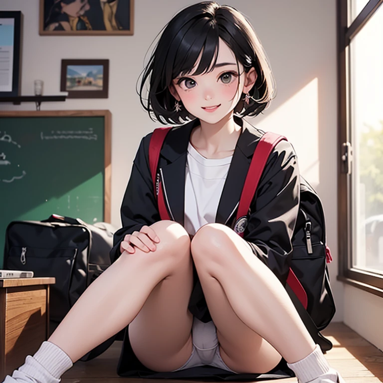 Boyish Girl,cum on face,random angle,school bag,white underwear,Open your knees and spread your legs wide open,smile,Berry Short Hair