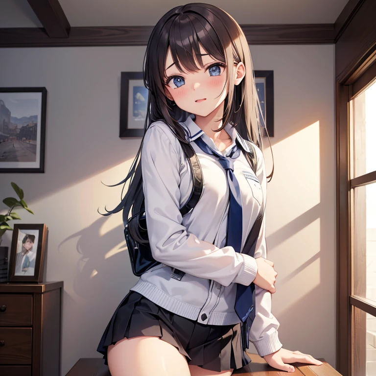 A high school girl is embarrassed when someone takes off her uniform