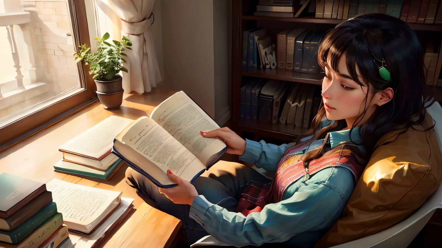 A reading a book
