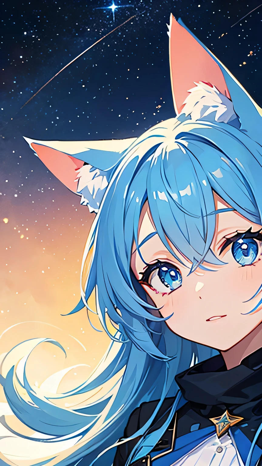 Blue cat background is starry sky