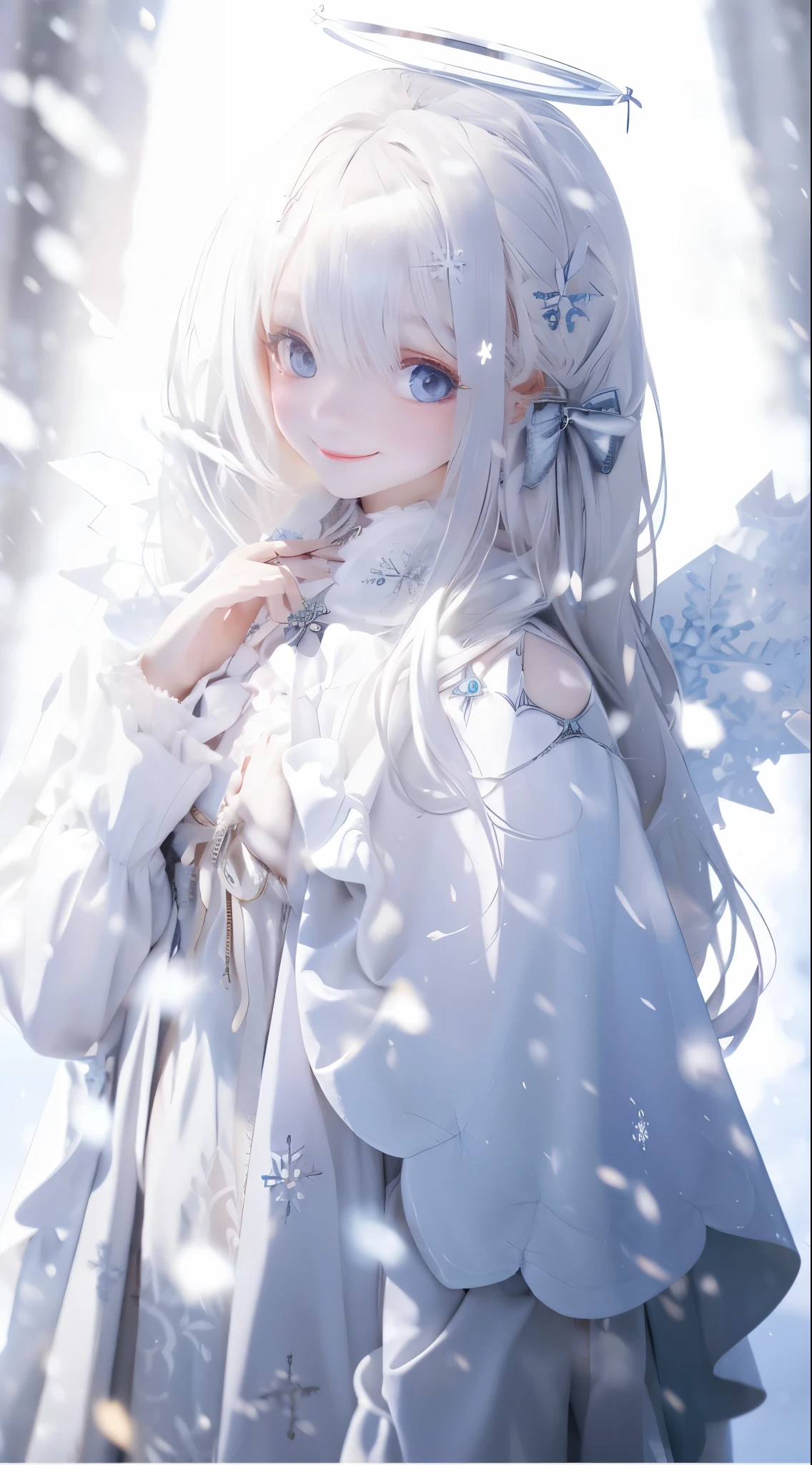 high quality,Beautiful,pure,snowflake,Sunlight,Smile,8K,(4K),masterpiece,Two dimensions