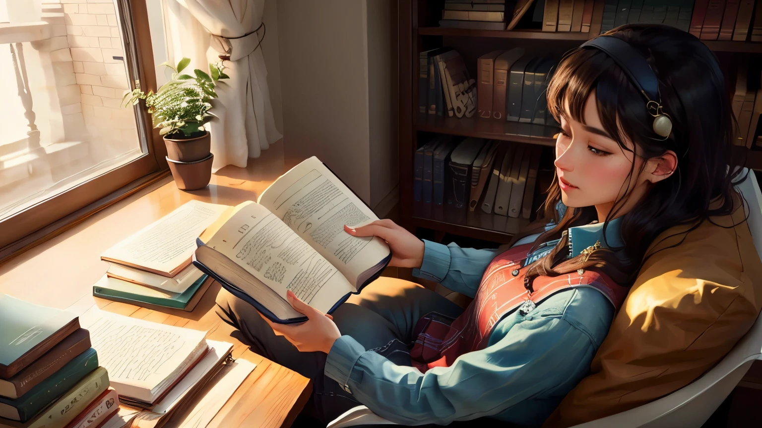 A reading a book