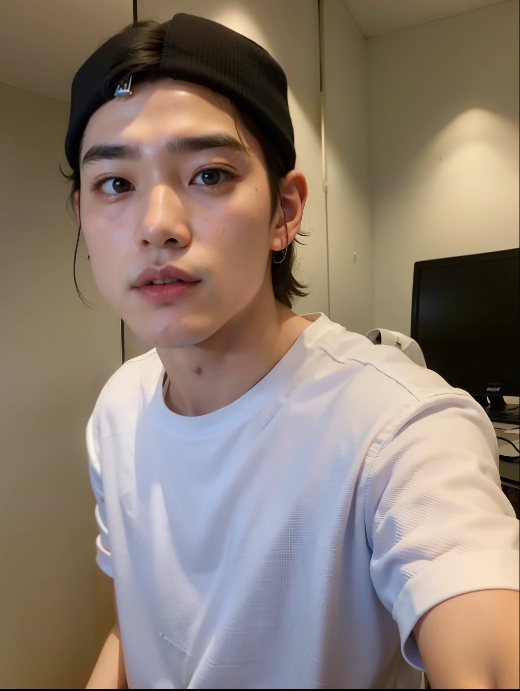 there is a man sitting at a desk with a computer, Taehyung Kim, adorable and pale korean face, Taehyung of BTS, ele tem cerca de 2 0 anos, ele tem cerca de 20 anos, Tommy 1 6 anos, Kim Taehyung, Taehyung of BTS, com cara fofa - linda, 1 de 7 anos, rosto magro