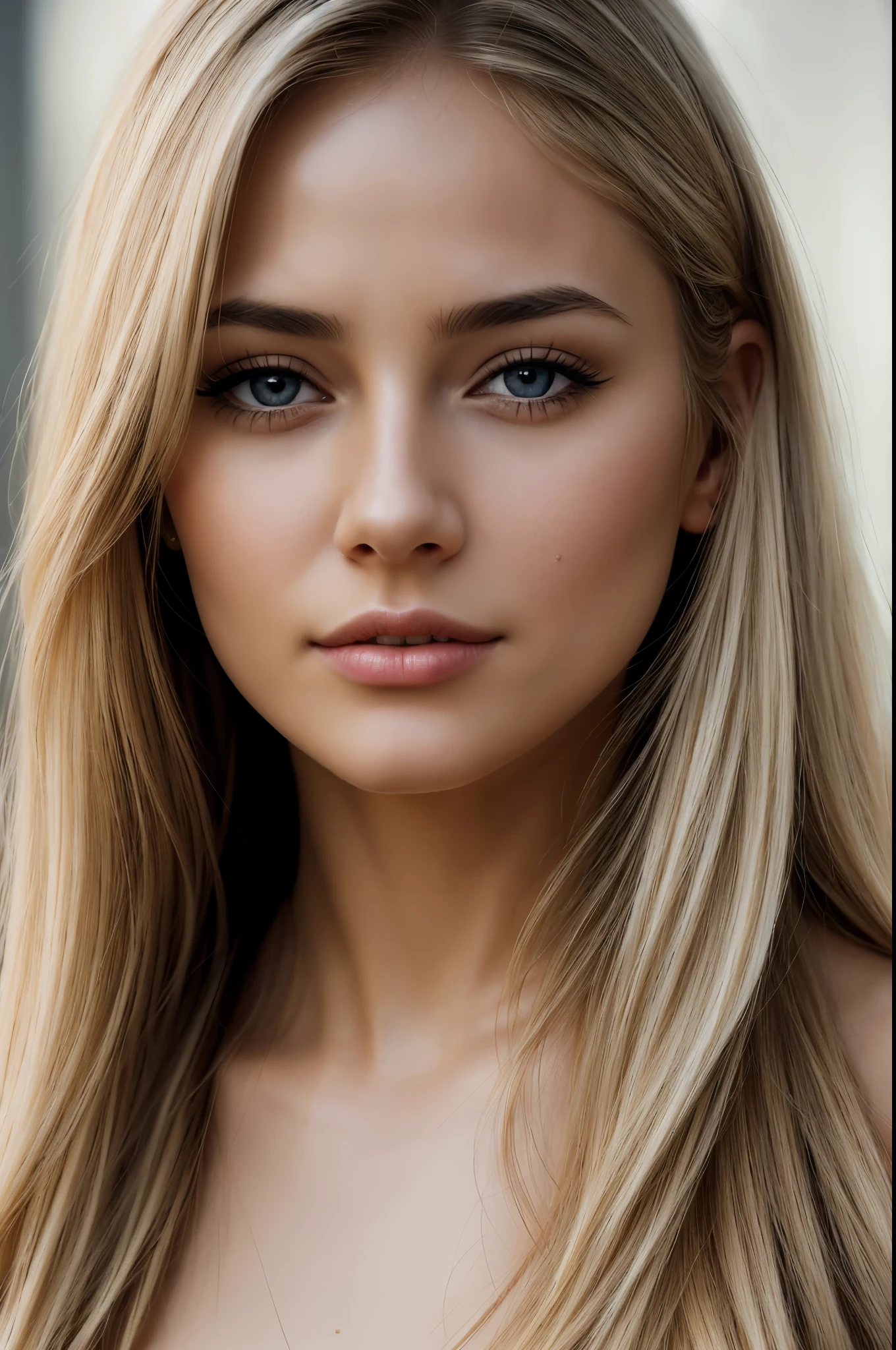Close up portrait of woman with long blonde hair and necklace, soft portrait shot 8k, attractive beautiful face, attractive woman face, gorgeous and attractive face, realistic beautiful face, attractive woman face!!!, beautiful blonde girl, gorgeous face portrait, blonde and attractive features, very beautiful face, ultra realistic digital painting, blonde hair and big eyes, detailed beauty portrait