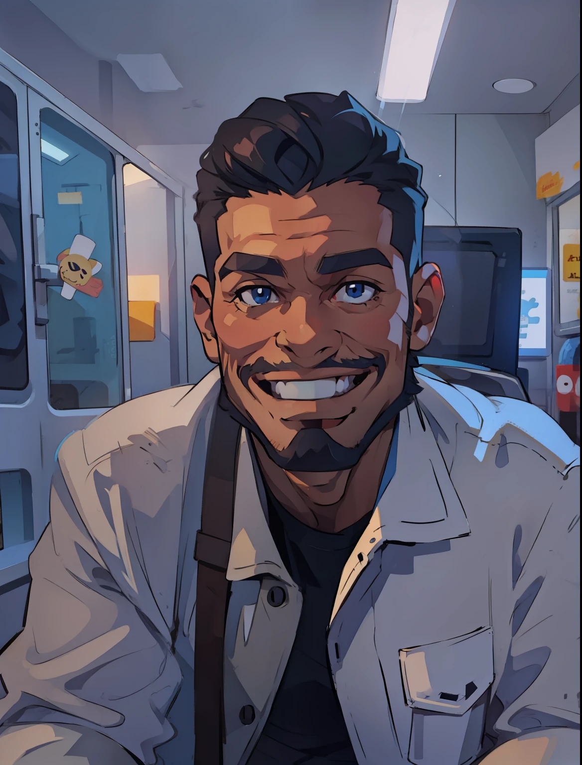 Vector illustration, estilo cartoon, homem sorrindo.