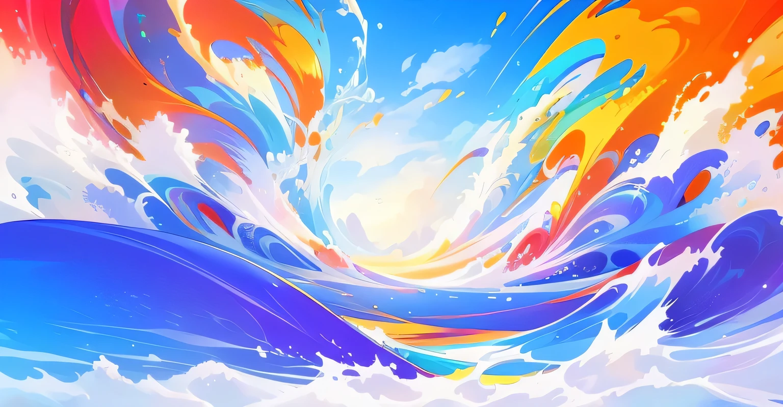 Brightly colored waves and water splashes against the blue sky, Full of energy digital painting, Color numbers, Beautiful Art UHD 4K, 8k HD Wallpaper Digital Art, 4k high definition illustration wallpaper, Colorful swirl magical clouds, 4k high definition wallpaper illustration, Full of energy & Colorful background, colorful explosion, 4k highly detailed digital art, Colorful concept art
