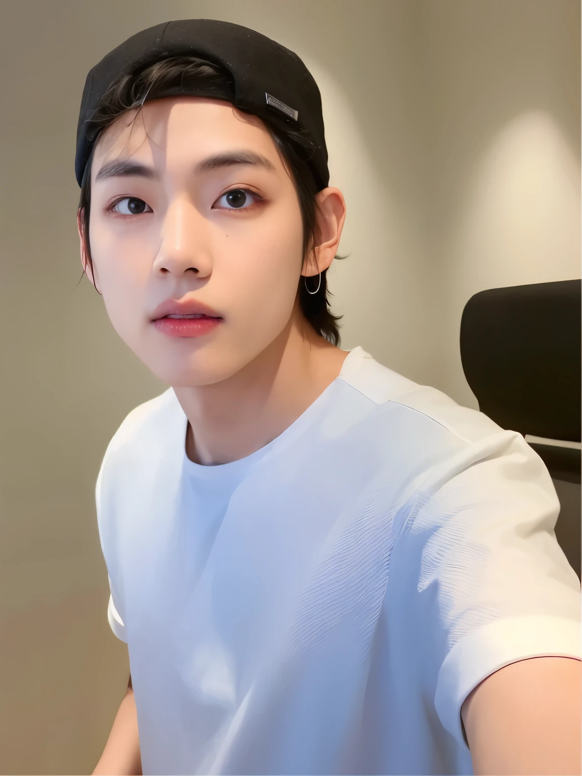There's a man with a hat sitting in a chair, adorable and pale korean face, Taehyung Kim, pintar ulzzang, inspirado em Kim Taehyung, Taehyung, young pale angel, young lovely korean face, artista coreano, Kim Taehyung, Taehyung kim, Tae hyung, Taehyung Kim, hyung tae, inspirado em Kim Taehyung
