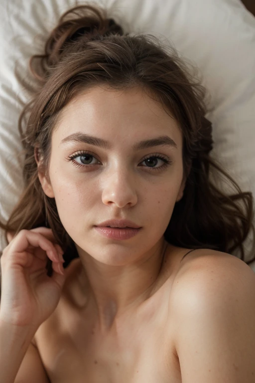 a photo of a beautiful 20 years old Russian girl on the bed, seductive smile, cinematic light, (sharp focus), (realistic matte skin, realistic texture skin, realistic eyes), (skin texture visible:1.5), (high quality), Fujifilm XT3