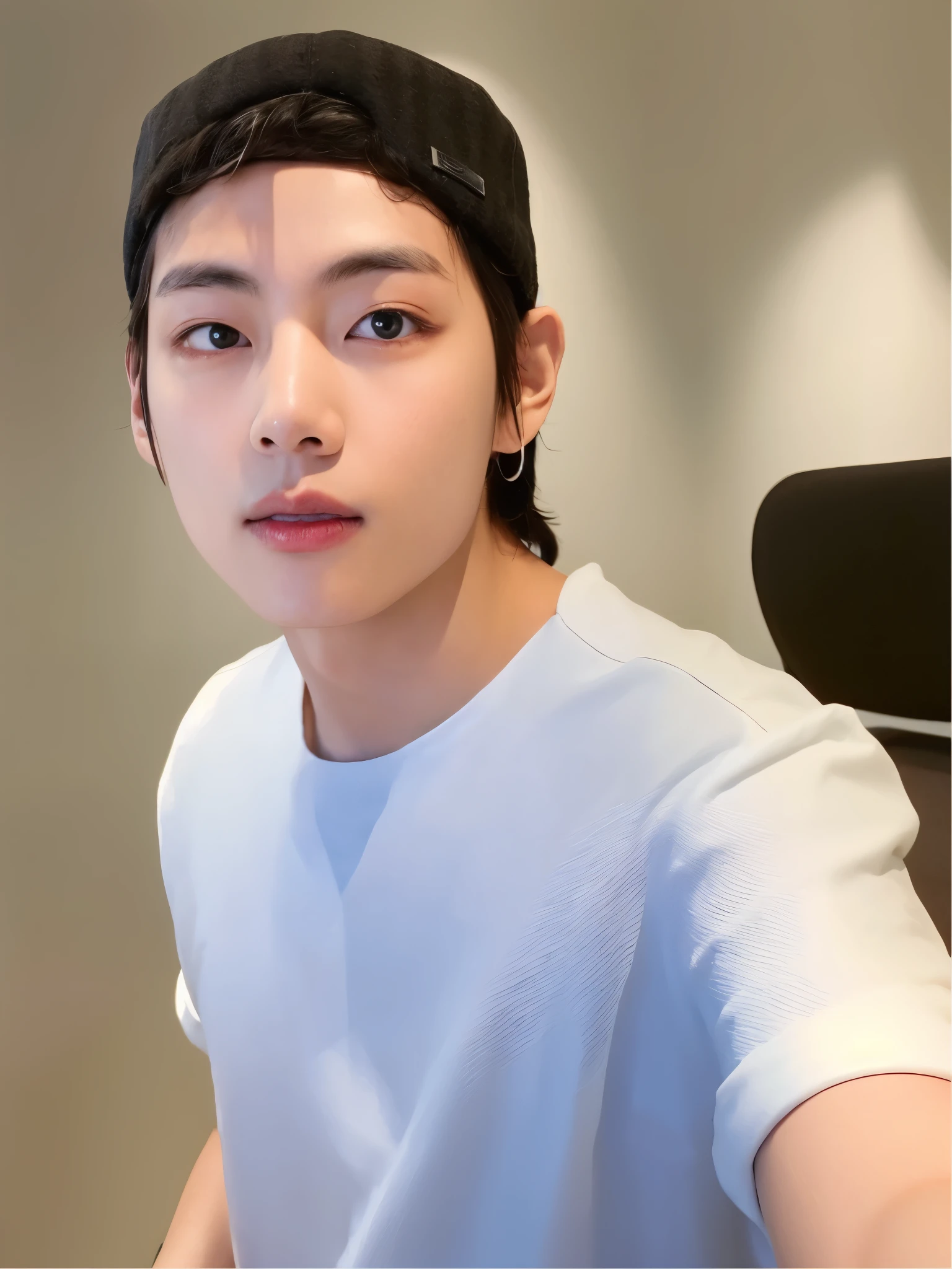 There's a man with a hat sitting in a chair, adorable and pale korean face, Taehyung Kim, pintar ulzzang, inspirado em Kim Taehyung, Taehyung, young pale angel, young lovely korean face, artista coreano, Kim Taehyung, Taehyung kim, Tae hyung, Taehyung Kim, hyung tae, inspirado em Kim Taehyung