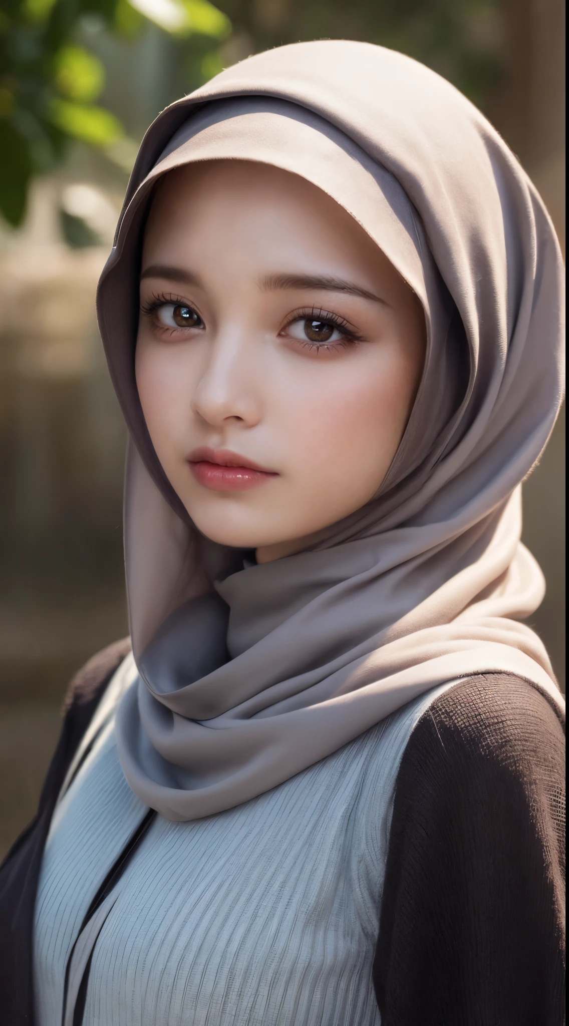 masutepiece, Best Quality, Illustration, Ultra-detailed, finely detail, hight resolution, 8K Wallpaper, Perfect dynamic composition, Beautiful detailed eyes,  Natural Lip, Wear hijab moslem, fancy jubba thobbe, Random poses, water fall, close up