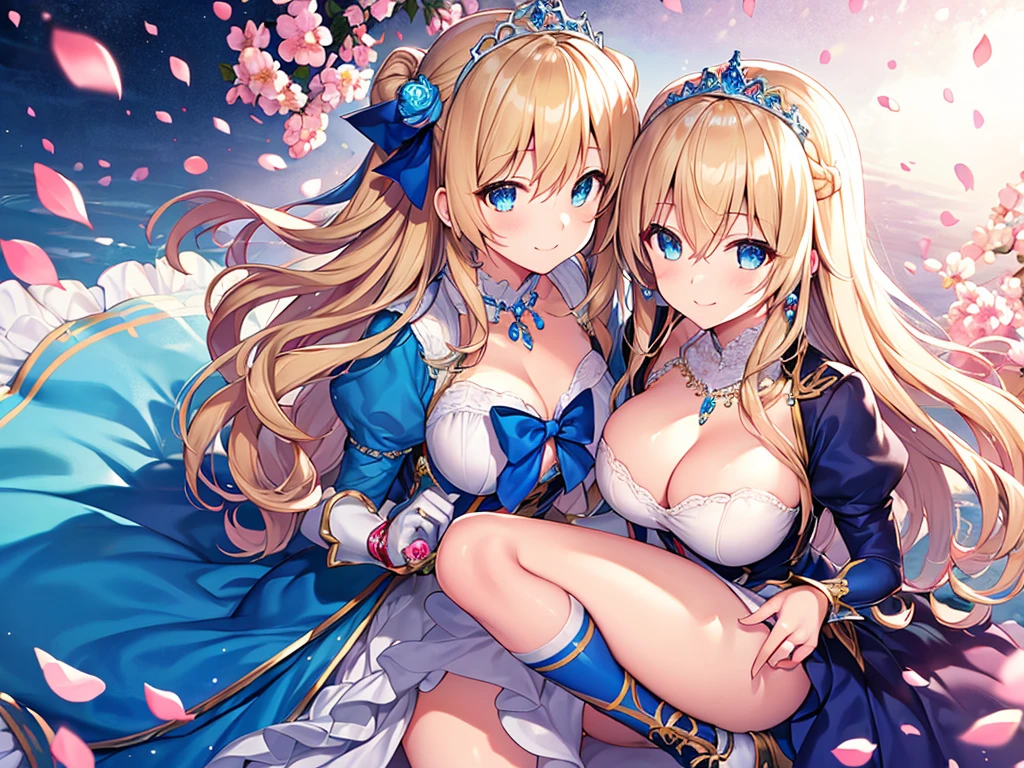 photo realistic, (masterpiece,best quality:1.4),(8k,raw photo,photo realistic:1.2), detailed skin, detailed face,1girl, Princess, cute face, , Not Safe for Work, (raw photo, photo realistic: 1.2),
(((half updo))), blue eyes, (blonde hair), light smile, shiny wavy hair, sidelock, curtsey, (ballgown), Princess doress, shortsleeves, a smile, red blush, Doress, Hair Between Eyes, White Panties Hose, ((Blue the Bow)), Puffy Sleeves, Bangss, (tiara), (necklace), (bridal gauntlets), foot out of frame, frilld, : q, masterpiece, top-quality, not safe for work, 14-yo, braided bangs,
yumekawa,yumekawaii,pastel color, rainbow background,petals,