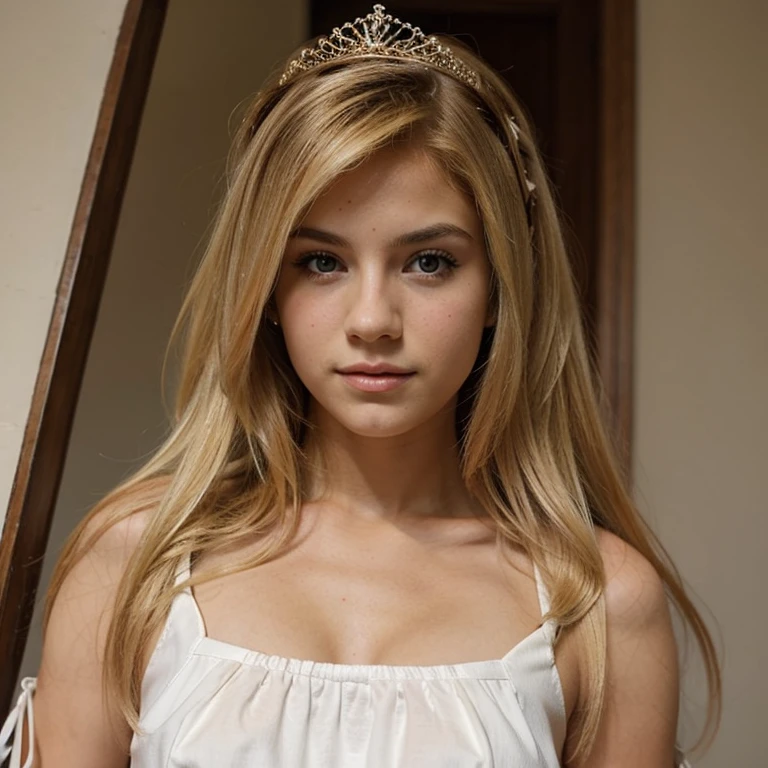 Adolescente rubia vestida de princesa putita