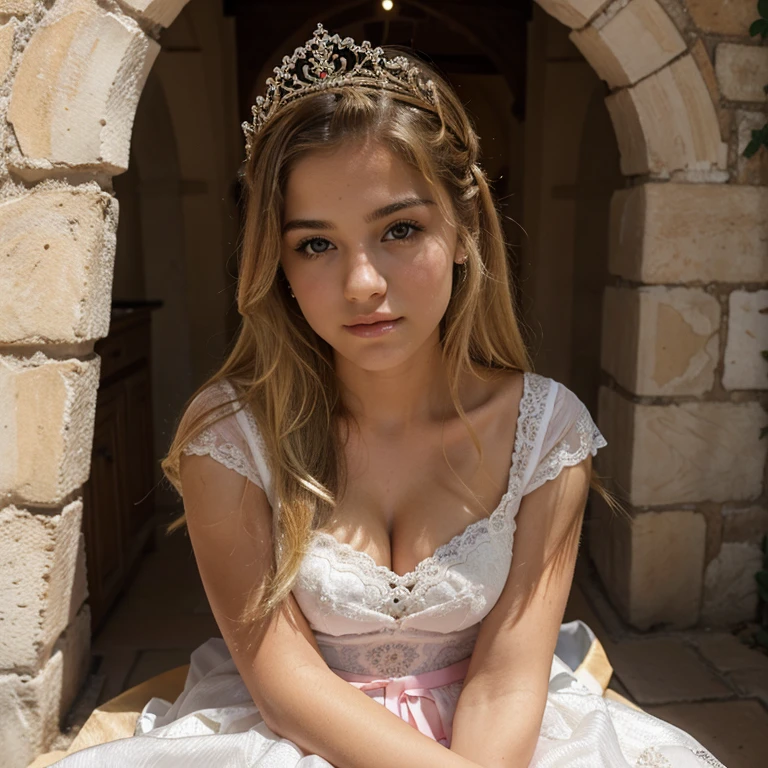 Adolescente rubia vestida de princesa putita