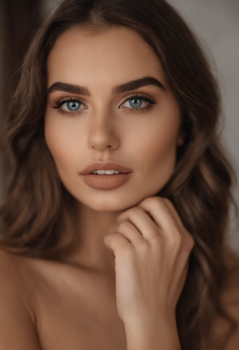 arafed femme pleinement , fille sexy aux yeux bruns, espagnole, ultra réaliste, minutieusement détaillé, Portrait de Sophie Mudd, cheveux bruns et grands yeux, selfie d&#39;une jeune femme, Les yeux de Dubaï, Violette Myers, sans maquillage, Maquillage naturel, regarder directement la caméra, visage avec artgram, maquillage subtil, superbe photo de tout le corps debout dans le miroir, dans la chambre, buste de taille moyenne à grande