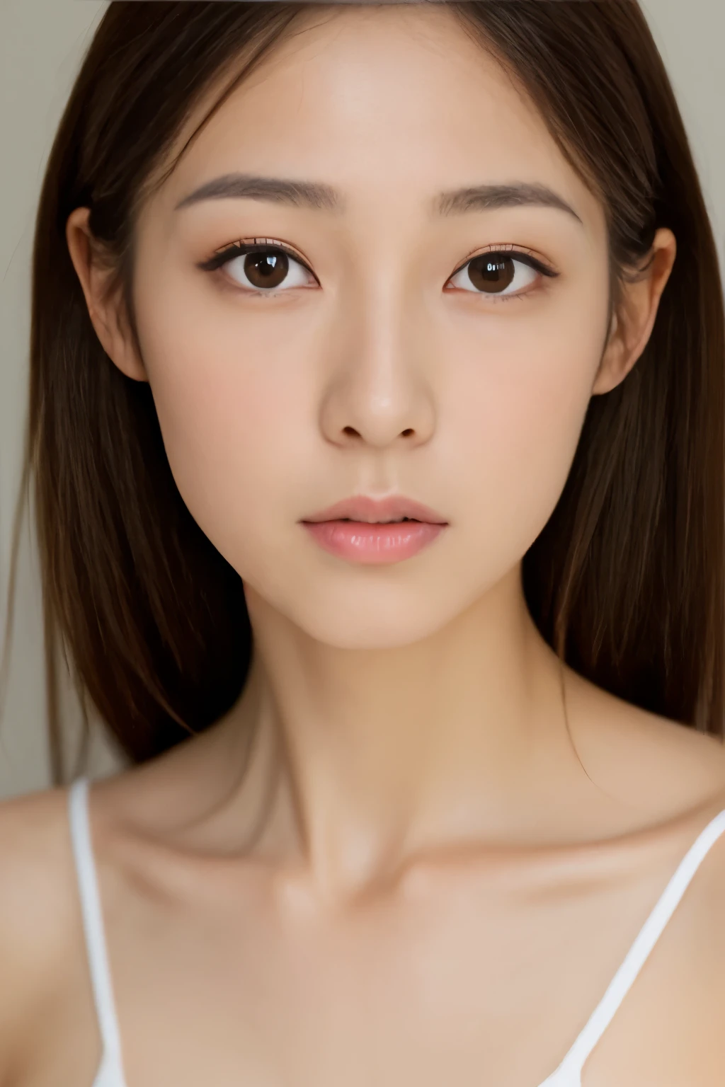 Real Japanese woman, Beautiful Japanese woman, Japanese goddess, Beautiful Japanese woman face, Mature woman, Sexy Japanese woman, Beautiful collarbone, Thin eyes, Single eyelid, Small eyes, Thin eyebrows, 30 years old Japanese woman. Thin eyes, thin eyebrows, low nose, thin lips, brown hair, beautiful full breasts.