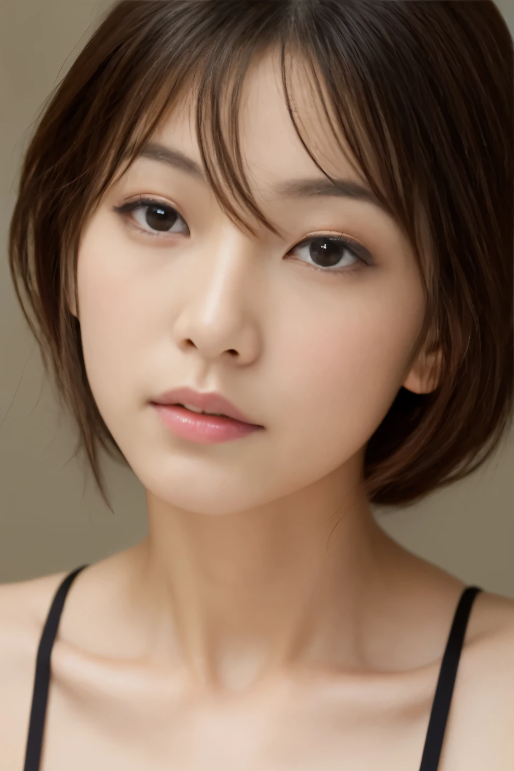 Real Japanese woman, Beautiful Japanese woman, Japanese goddess, Beautiful Japanese woman face, Mature woman, Sexy Japanese woman, Beautiful collarbone, Thin eyes, Single eyelid, Small eyes, Thin eyebrows, 30 years old Japanese woman. Thin eyes, thin eyebrows, low nose, thin lips, brown hair, beautiful full breasts.